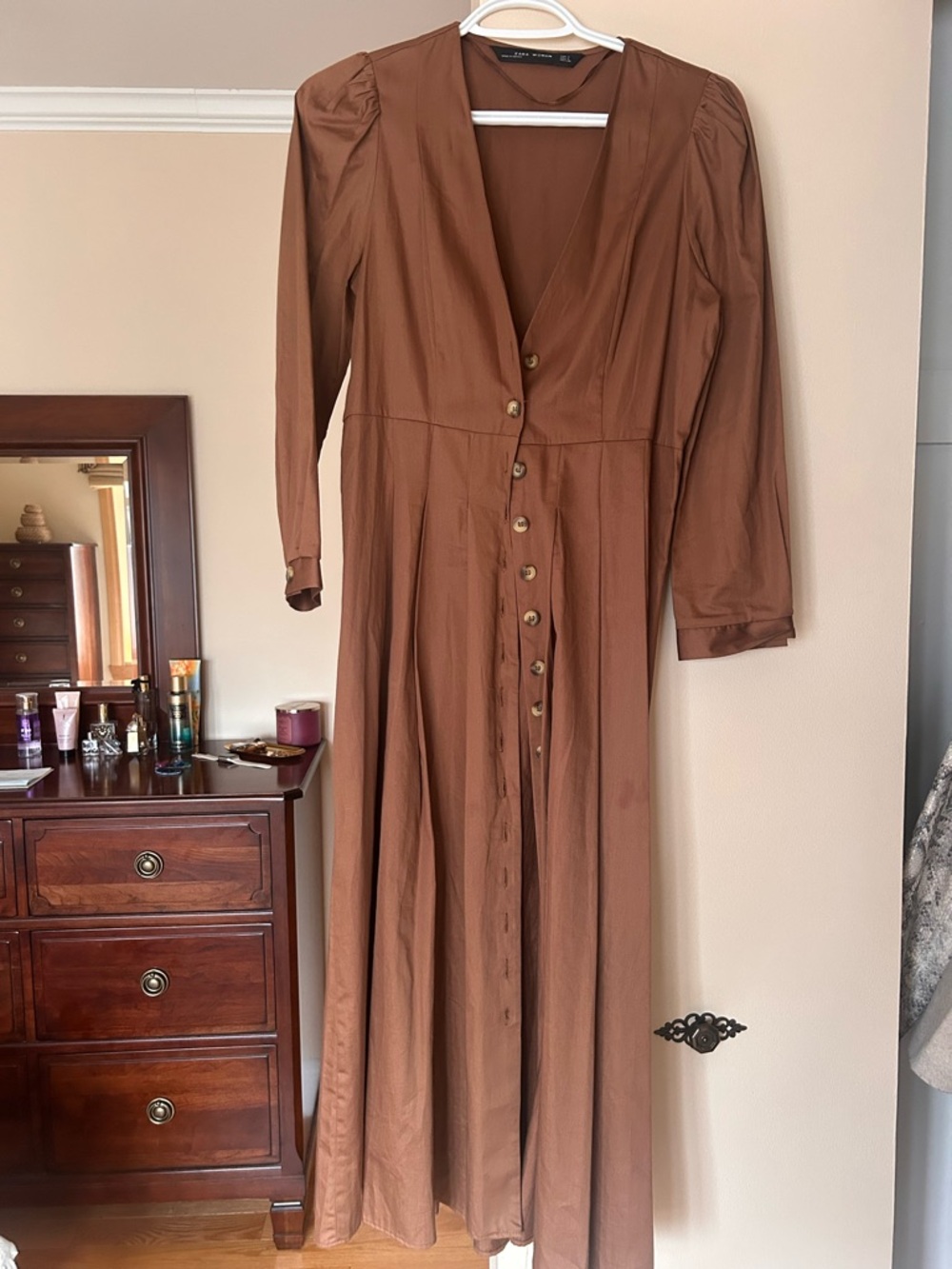 Zara Brown Button-Front V-Neck Maxi Dress - Picture 2 of 3